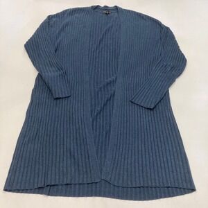 Eileen Fisher Cardigan Sweater Tencel Silk Blue Women's XL Ribbed Knit Open Long